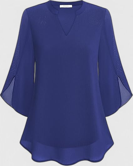 Celinora Black Blouse With Flowy Sheer Sleeves V Neck A Line Fit by Selouva