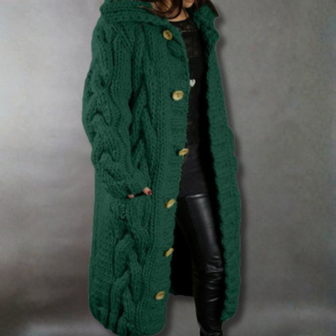 Women's Cozy Cable-Knit Coat with Hood for Winter Outings by Selouva