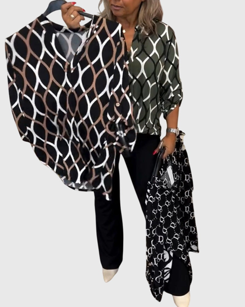 Janny Casual Blouse With Long Sleeves And Geometric Pattern by Selouva