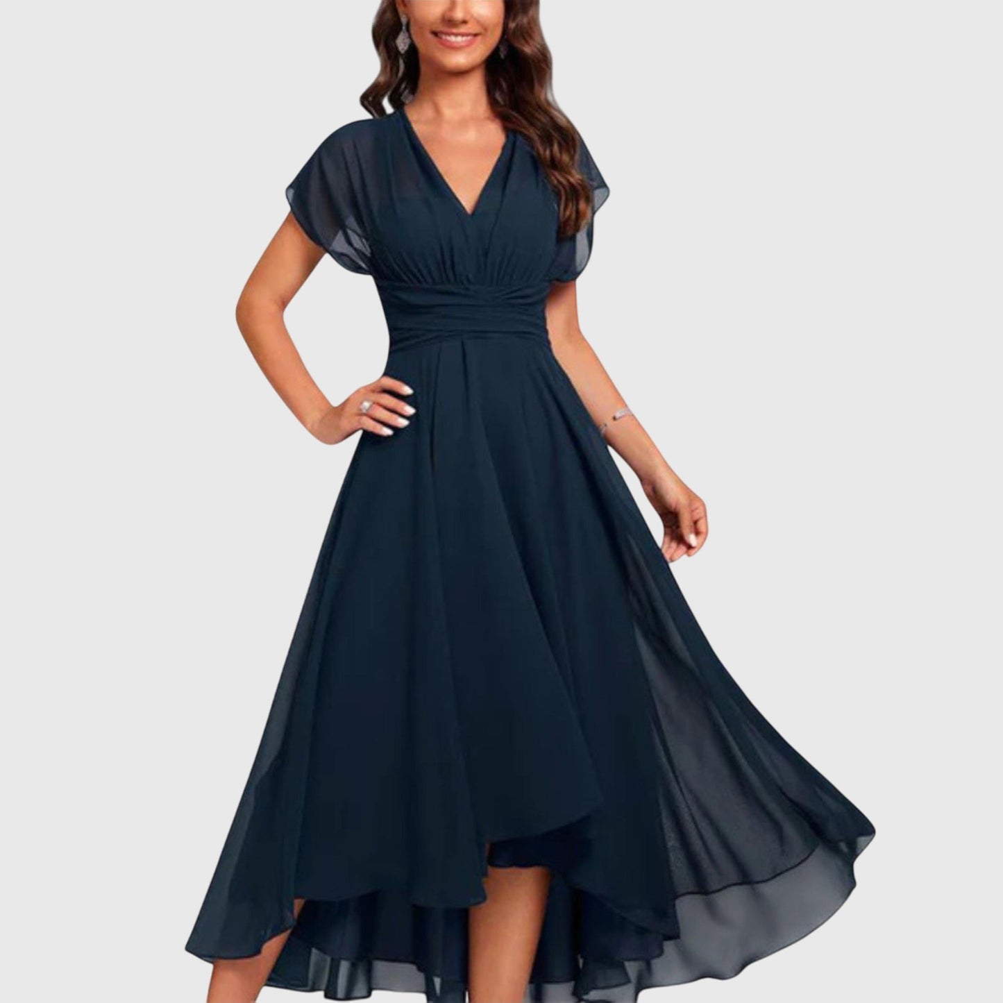 Christina V Neck A Line Dress Navy for Summer and Formal Events by Selouva
