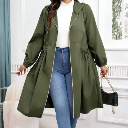 Avril - Casual Plus Size Drawstring Zip-Up Long Sleeve Hooded Coat by Selouva
