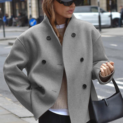 Bini - Cozy Long Sleeve Stand Collar Coat by Selouva