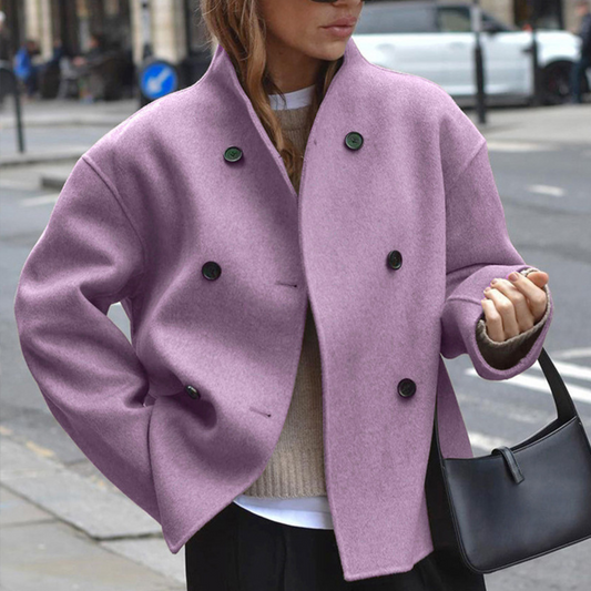 Bini - Cozy Long Sleeve Stand Collar Coat by Selouva