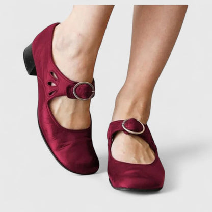 Celestine Elegant Round Toe Heels With Ankle Buckle by Selouva