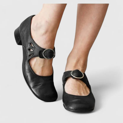 Celestine Elegant Round Toe Heels With Ankle Buckle by Selouva