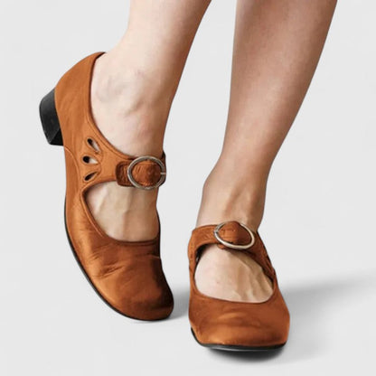 Celestine Elegant Round Toe Heels With Ankle Buckle by Selouva