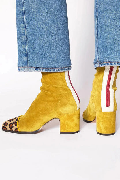 Daener Red Suede Ankle Boots With Block Heel For Women by Selouva