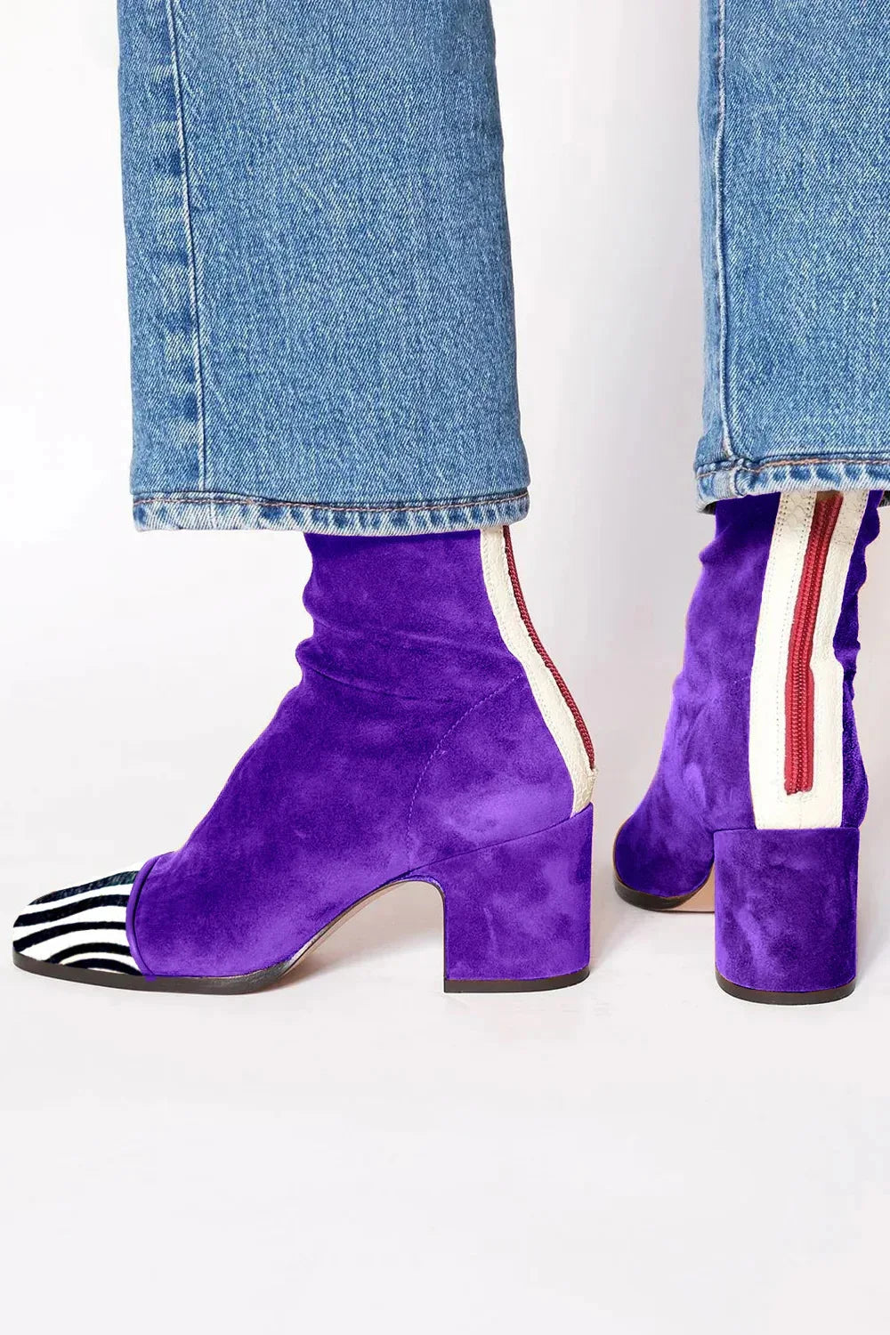 Daener Red Suede Ankle Boots With Block Heel For Women by Selouva