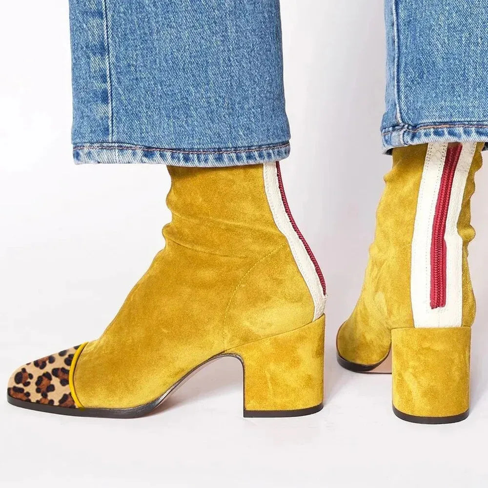 Daener Red Suede Ankle Boots With Block Heel For Women by Selouva