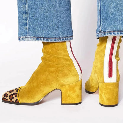 Daener Red Suede Ankle Boots With Block Heel For Women by Selouva
