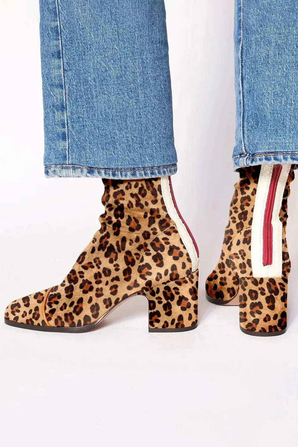 Daener Red Suede Ankle Boots With Block Heel For Women by Selouva