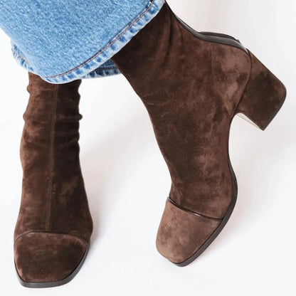 Daener Red Suede Ankle Boots With Block Heel For Women by Selouva