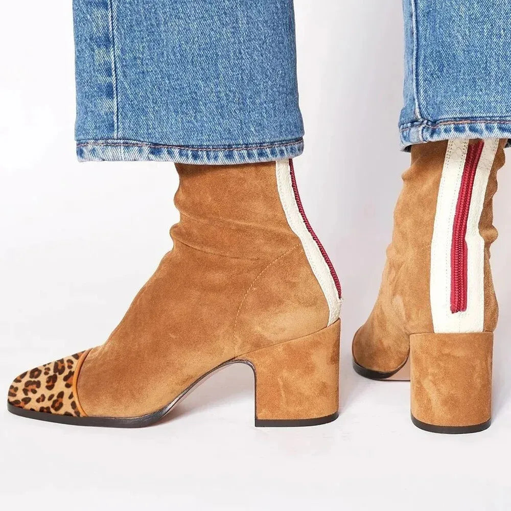 Daener Red Suede Ankle Boots With Block Heel For Women by Selouva