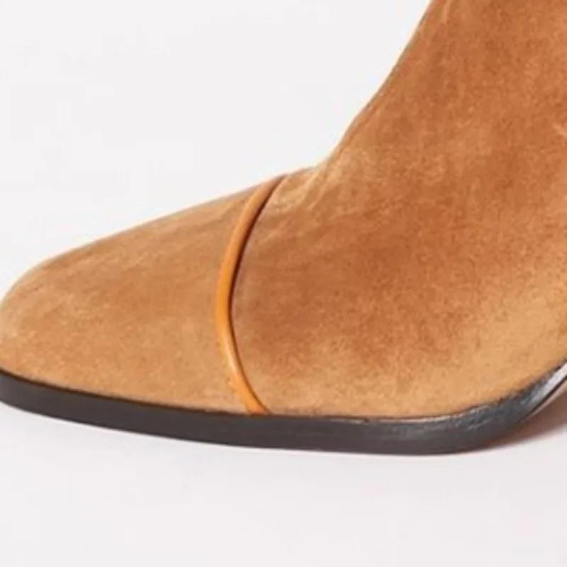 Daener Red Suede Ankle Boots With Block Heel For Women by Selouva