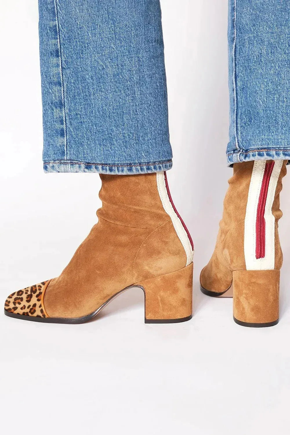 Daener Red Suede Ankle Boots With Block Heel For Women by Selouva