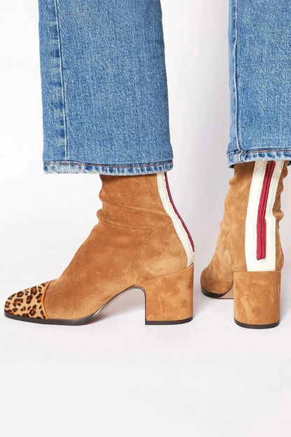Daener Red Suede Ankle Boots With Block Heel For Women by Selouva