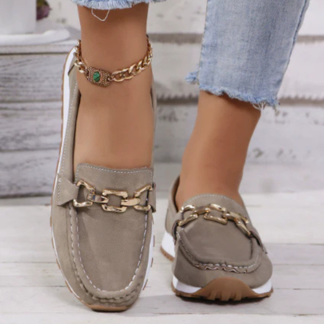 Noémie Flannel Loafers For Women With Suede Finish And Gold Chain by Selouva