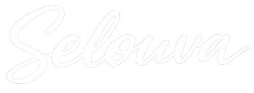 A minimalist white square background featuring the brand name 'Selouva' in a thin, light gray cursive outline font in the center.