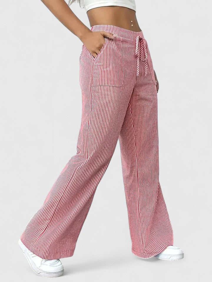 Tatienne Striped Wide Leg Pants With Drawstring Waist by Selouva