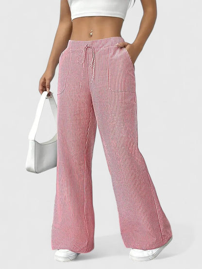 Tatienne Striped Wide Leg Pants With Drawstring Waist by Selouva