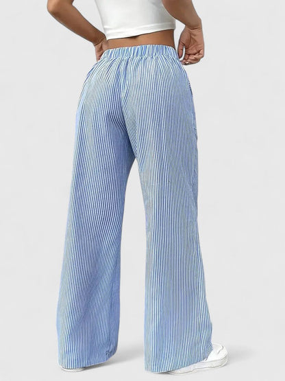 Tatienne Striped Wide Leg Pants With Drawstring Waist by Selouva