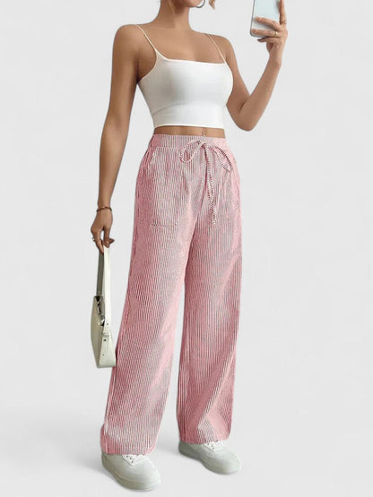 Tatienne Striped Wide Leg Pants With Drawstring Waist by Selouva