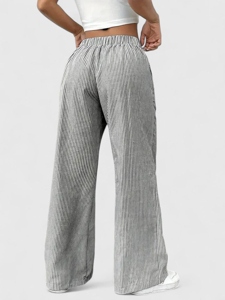 Tatienne Striped Wide Leg Pants With Drawstring Waist by Selouva