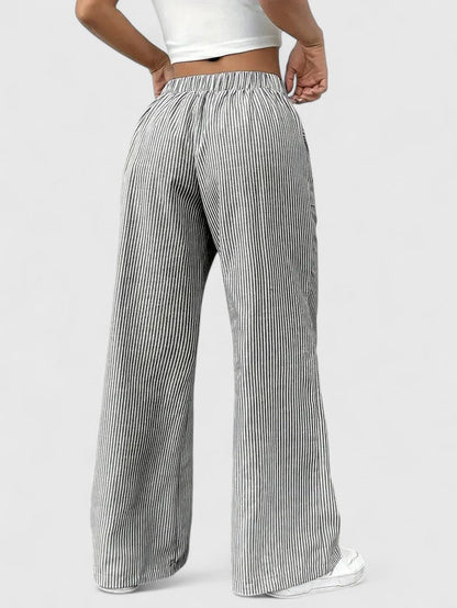 Tatienne Striped Wide Leg Pants With Drawstring Waist by Selouva