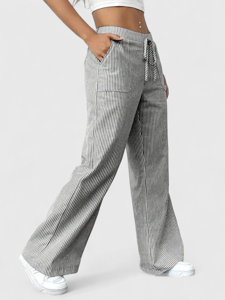 Tatienne Striped Wide Leg Pants With Drawstring Waist by Selouva