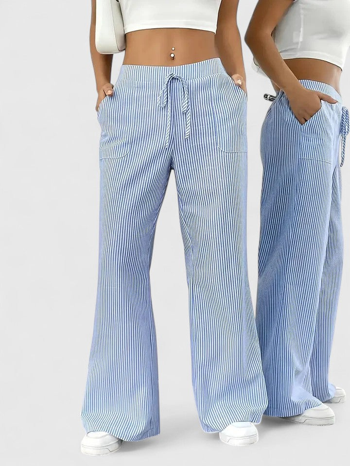 Tatienne Striped Wide Leg Pants With Drawstring Waist by Selouva