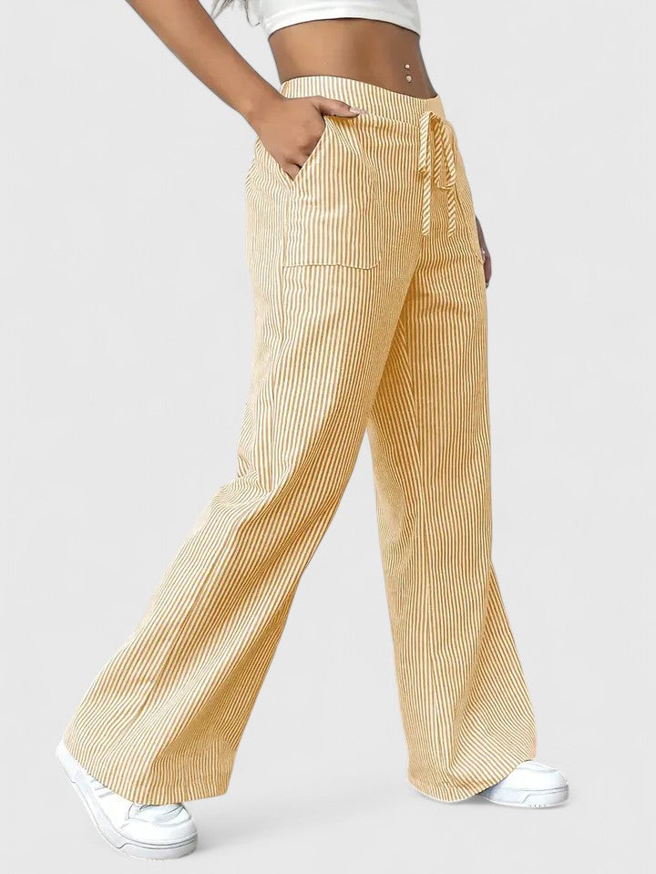 Tatienne Striped Wide Leg Pants With Drawstring Waist by Selouva