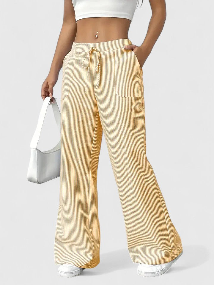 Tatienne Striped Wide Leg Pants With Drawstring Waist by Selouva