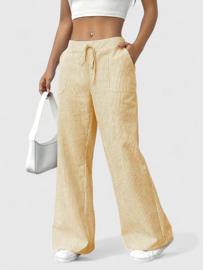 Tatienne Striped Wide Leg Pants With Drawstring Waist by Selouva