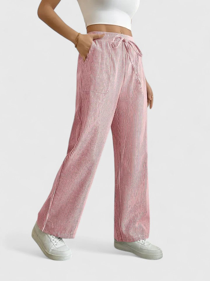 Tatienne Striped Wide Leg Pants With Drawstring Waist by Selouva