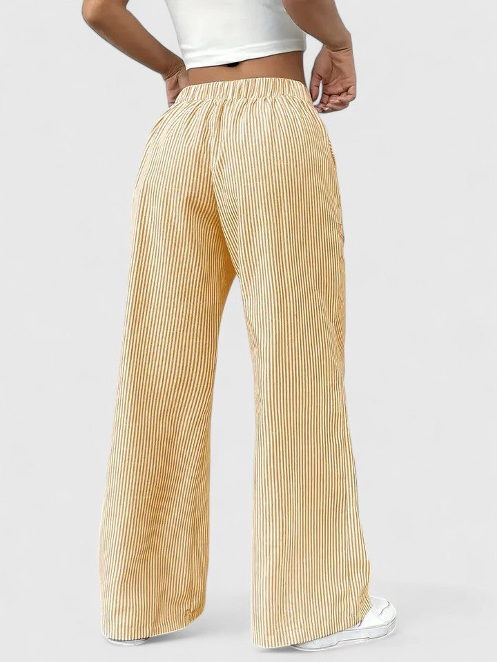 Tatienne Striped Wide Leg Pants With Drawstring Waist by Selouva