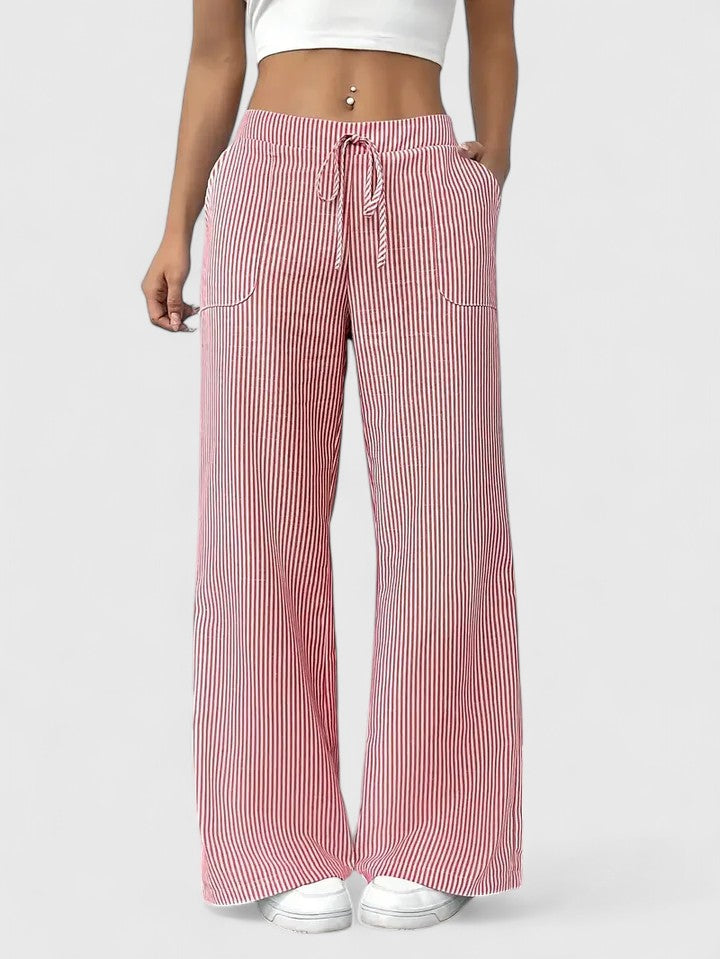 Tatienne Striped Wide Leg Pants With Drawstring Waist by Selouva
