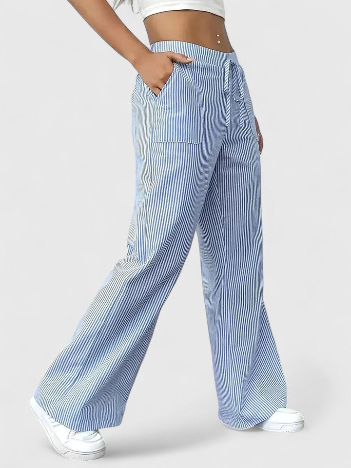 Tatienne Striped Wide Leg Pants With Drawstring Waist by Selouva