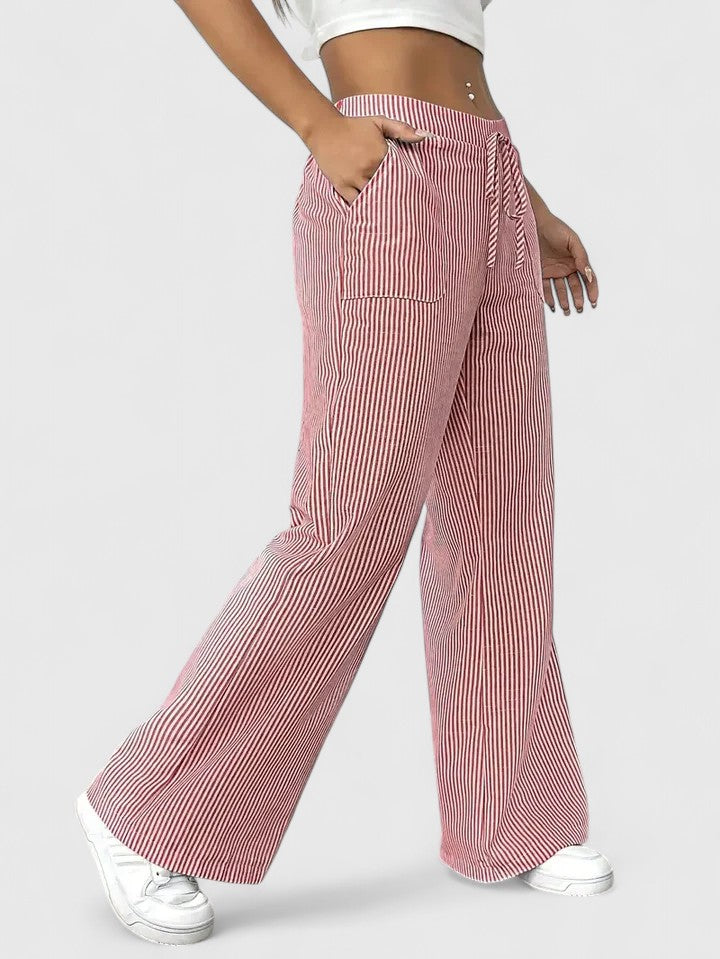 Tatienne Striped Wide Leg Pants With Drawstring Waist by Selouva