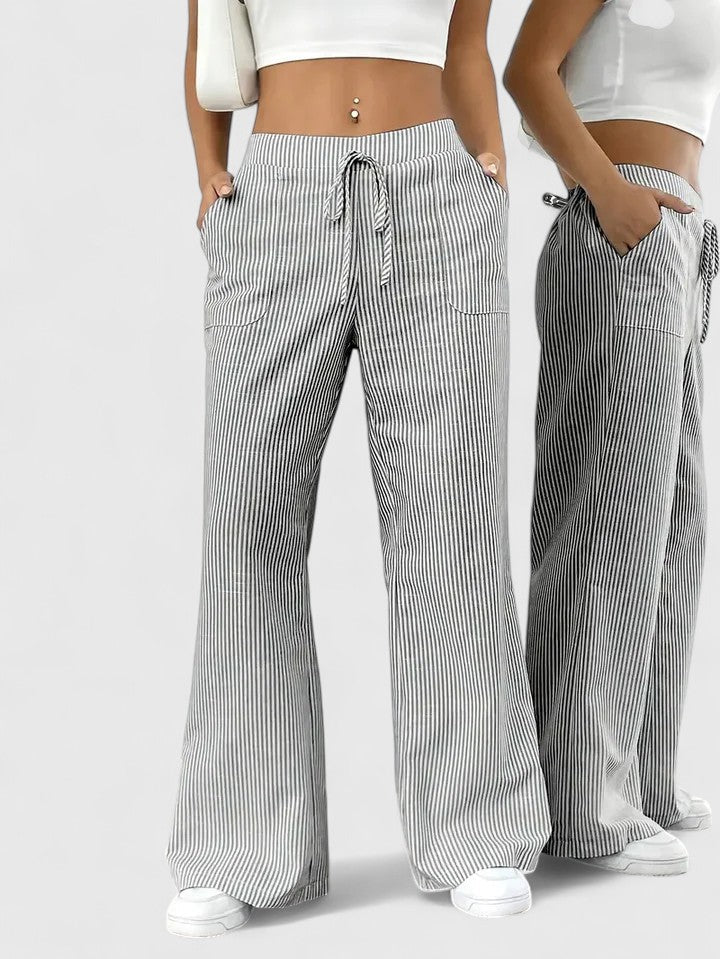 Tatienne Striped Wide Leg Pants With Drawstring Waist by Selouva