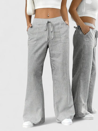 Tatienne Striped Wide Leg Pants With Drawstring Waist by Selouva