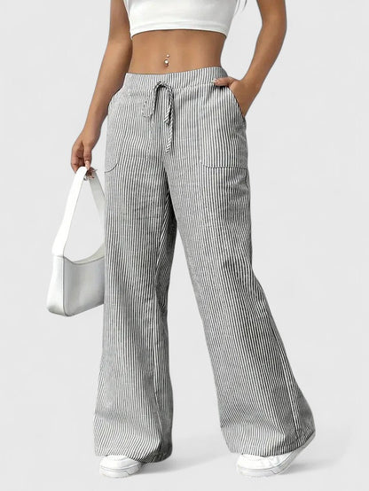 Tatienne Striped Wide Leg Pants With Drawstring Waist by Selouva