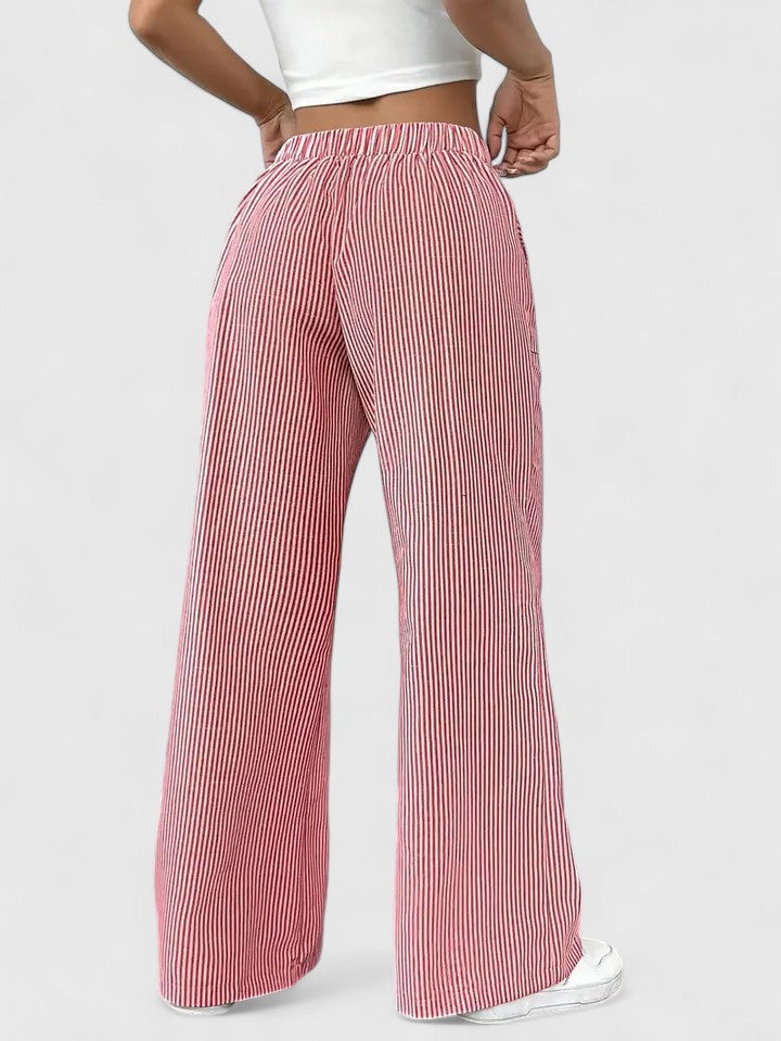 Tatienne Striped Wide Leg Pants With Drawstring Waist by Selouva