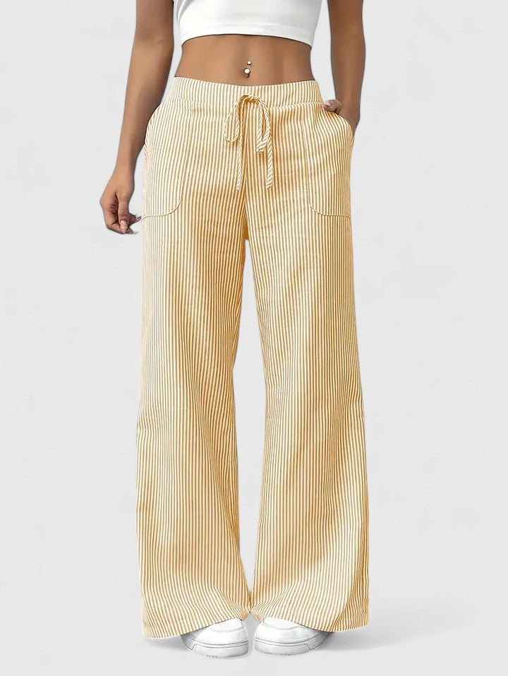 Tatienne Striped Wide Leg Pants With Drawstring Waist by Selouva
