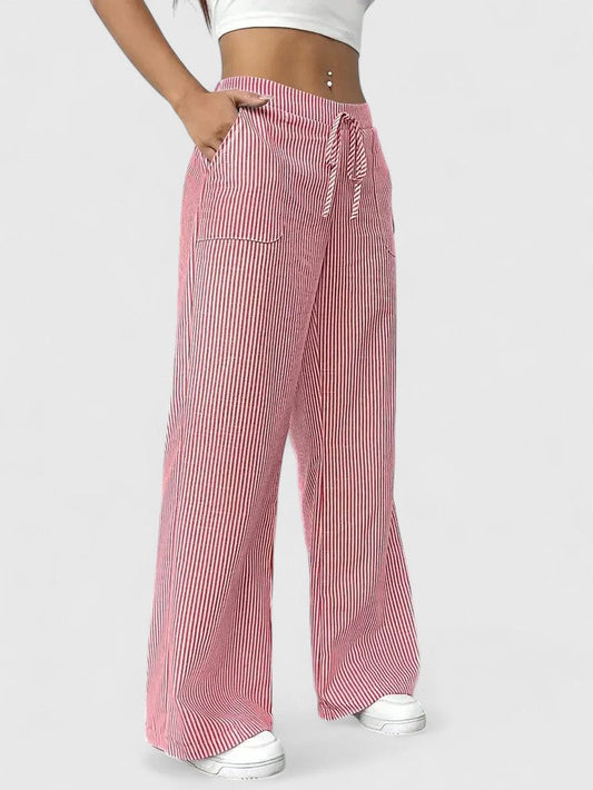 Tatienne Striped Wide Leg Pants With Drawstring Waist by Selouva