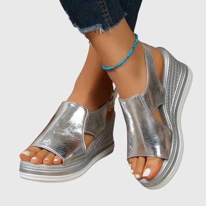 Veronica Gold Metallic Orthopedic Platform Sandals With Comfort Soles by Selouva