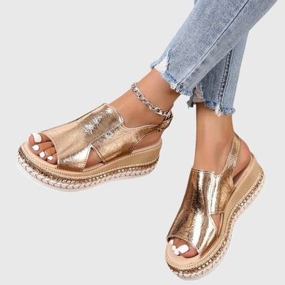Veronica Gold Metallic Orthopedic Platform Sandals With Comfort Soles by Selouva