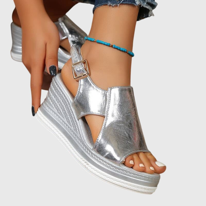 Veronica Gold Metallic Orthopedic Platform Sandals With Comfort Soles by Selouva
