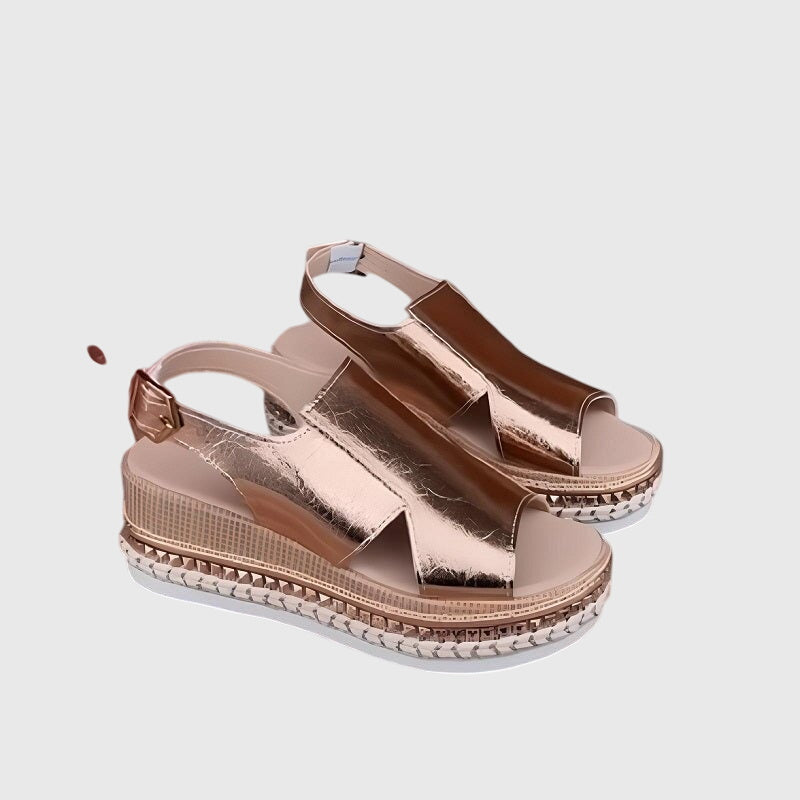 Veronica Gold Metallic Orthopedic Platform Sandals With Comfort Soles by Selouva