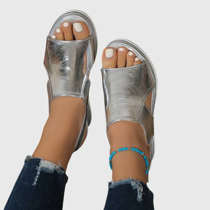 Veronica Gold Metallic Orthopedic Platform Sandals With Comfort Soles by Selouva