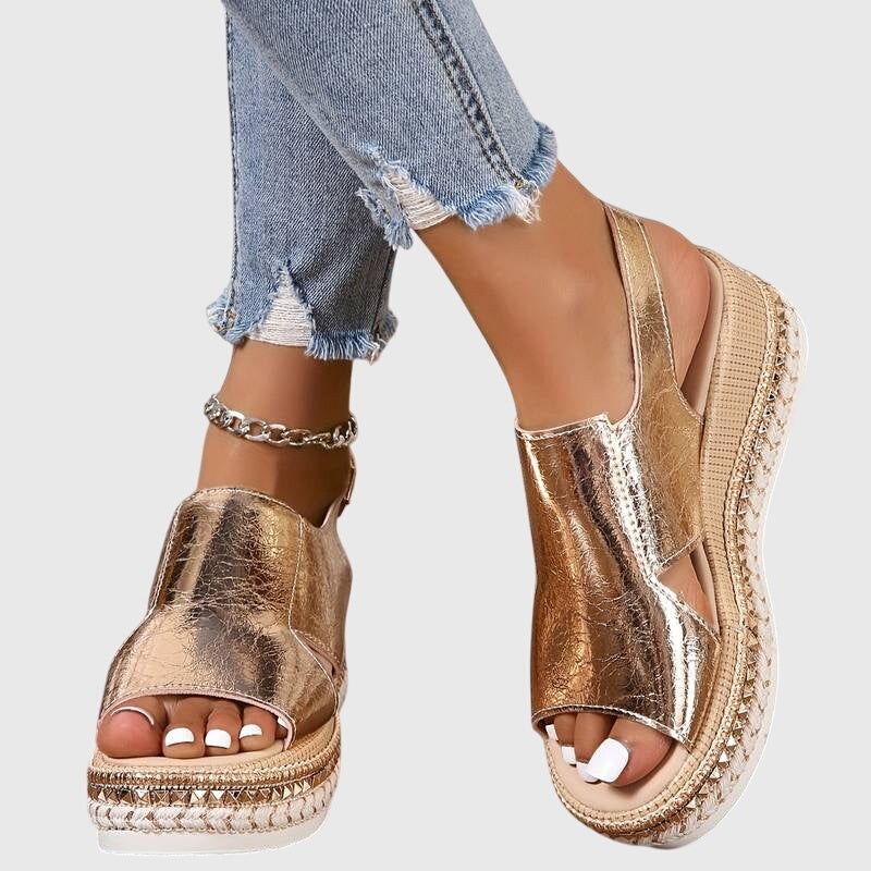 Veronica Gold Metallic Orthopedic Platform Sandals With Comfort Soles by Selouva